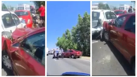 Accident cu patru maşini pe DN 1, în Baloteşti. O fetiţă de 8 ani şi tatăl ei au ajuns la spital