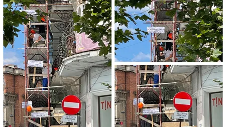 Muncitorii care consolidează clădirile cu risc seismic continuă protestele GALERIE FOTO