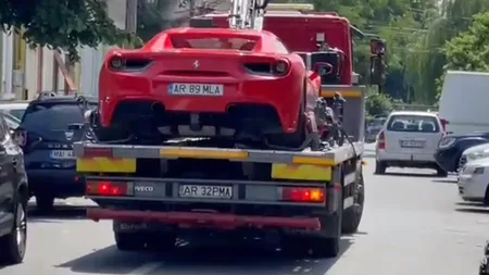 Ferrari-ul lui Cosmin Mladin, ridicat şi transportat în curtea Poliției