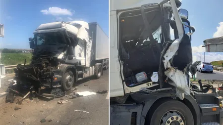 Accident cu trei tiruri pe A4. Traficul a fost blocat