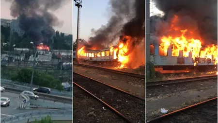 Incendiu în Capitală, lângă stadionul echipei Rapid. Un vagon a izbucnit în flăcări, în zona de triaj a Gării Basarab