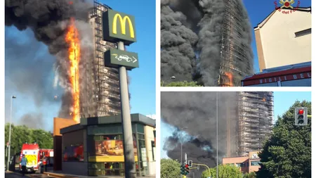 Incendiu la un bloc-turn cu 20 de etaje VIDEO