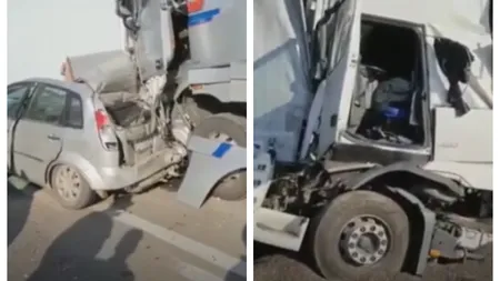 Accident cu patru tiruri şi un autoturism în Olt. Trei persoane au ajuns la spital