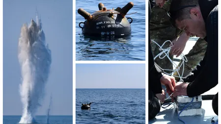 Imagini impresionante de la operaţiunea de neutralizare a unei mine de război găsite pe Marea Neagră în zona Capu Midia