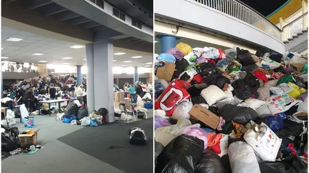 FOTO! Cum își bat românii joc de sinistrații ucraineni! Donează munți de haine rupte, murdare și nesortate care nu ajung nicăieri și doar încurcă voluntarii!
