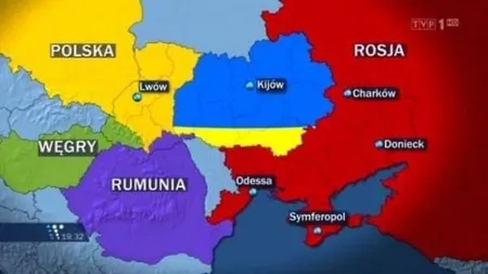 Televiziunea naţională din Polonia a prezentat o hartă cu Ucraina divizată, regiunea Cernăuţi ar trece la România. 