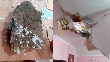 Caz misterios în Hunedoara. Un bolovan a căzut peste o casă în care se afla o femeie cu doi copii. Nimeni nu ştie care e provenienţa pietrei VIDEO