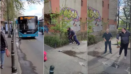 Incident violent în Capitală! Un șofer STB i-a blocat pe călători în autobuz și a snopit în bătaie un livrator de mâncare - VIDEO