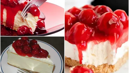Cheesecake cu cireșe fără coacere, desertul ideal în sezonul cald. Secretul unui preparat cu un gust şi o textură fără cusur