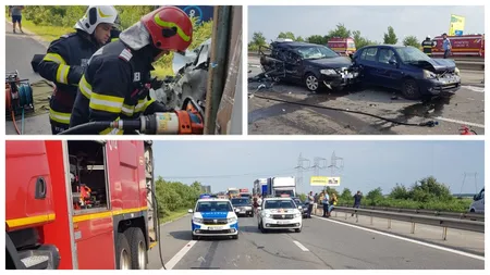 Accident în lanţ cu şase maşini pe Autostrada A1. Un bărbat a murit, alte cinci persoane au fost transportate la spital