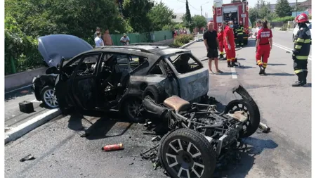 Accident urmat de un incendiu în Constanţa. Un bărbat a murit pe loc