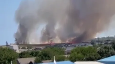 Incendiu de proporţii pe litoral. Pericol de extindere la locuinţe VIDEO