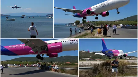 Imagini spectaculoase! Un avion zboară fix pe deasupra oamenilor aflaţi pe plaja din Skiathos. Care este explicaţia aterizării atât de joase. FOTO şi VIDEO