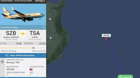 Zborul lui Nancy Pelosi în Taiwan, cel mai urmărit din istoria site-ului Flightradar24. Aterizarea de la Taipei a fost văzută în direct de 708.000 de persoane