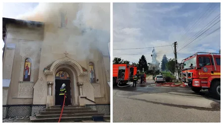 Incendiu puternic la o biserică din Sălaj. Pompierii intervin pentru stingerea focului