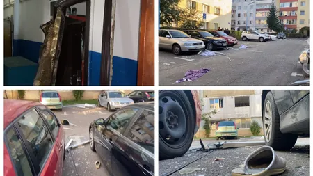 Explozie într-un bloc din Braşov. Suflul exploziei a spulberat ușile și geamurile locuinţelor. Mai multe mașini au fost avariate