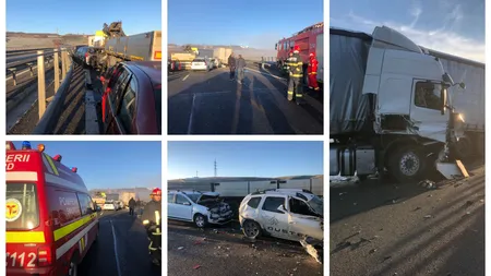 Carambol cu 10 mașini pe Autostrada Transilvania. Accident grav pe E85, în Buzău