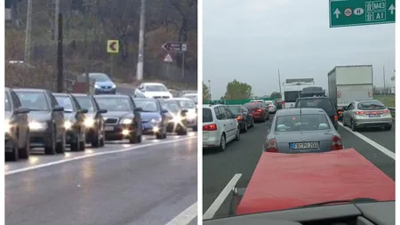 Aglomeraţie pe Valea Prahovei. Se circulă în coloană pe DN1. Cozi kilometrice de maşini şi la ieşirea din ţară