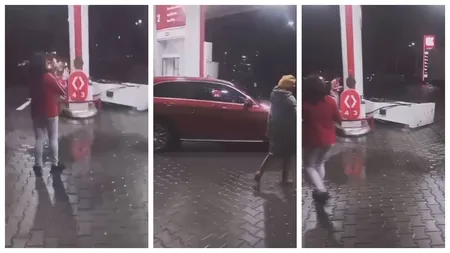 VIDEO! O șoferiță cu un Mercedes GLC a plecat cu tot cu pompă de alimentare într-o benzinărie Lukoil din Ploiești! Uitase să scoată pistolul din rezervor!