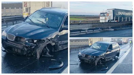 Accident teribil pe Autostrada Vestului. Roata unui BMW a zburat pe contrasens, în mașină erau doi adolescenți și copilul lor