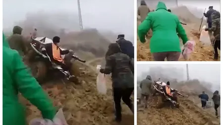 Înmormântare ca în Evul Mediu. Mort dus la groapă cu căruța, prin noroi până la genunchi VIDEO