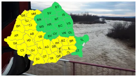 Fenomene meteo extreme! Avertizare de cod galben de inundații pe mai multe râuri din ţară