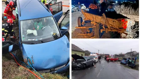 Accident cu 7 victime după ce o maşină a lovit în plin o căruţă