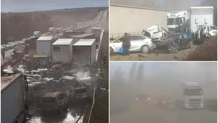 Accident în lanț pe o autostradă din Ungaria din cauza unei furtuni de praf. A urmat un incendiu de proporţii, sunt zeci de răniţi, printre care şi trei români
