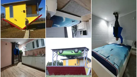 Locul din țară unde se află singura căsuță răsturnată! Se află aproape de Pădurea Colorată FOTO