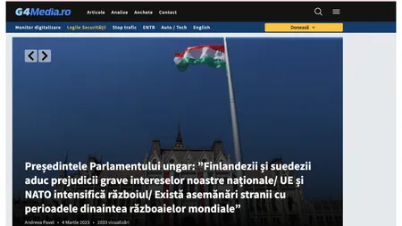 Unforgivable! G4media serious Putinist slippage! The site published anti-EU and NATO opinions in the opening, accusing Europe and the North Atlantic Alliance of wanting the escalation of the war in Ukraine! Exactly these ideas were supported by Vladimir Putin in his last speeches!