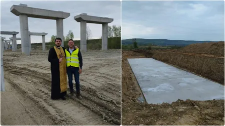 Cu preotul pe șantierul lotului 5 al autostrăzii Sibiu-Pitești. Acesta a sfințit lucrările și a stropit muncitorii cu agheasmă: „Ne rugăm pentru cei care lucrează pe aceste șantiere”