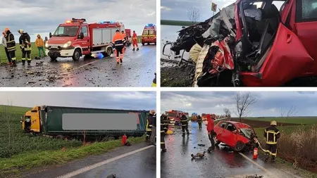 Accident grav în Arad: şoferul a fost proiectat prin parbriz după impactul maşinii cu un TIR