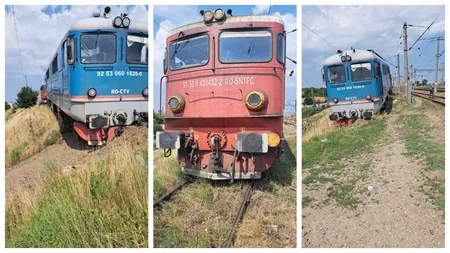 Accident feroviar în Teleorman. Două locomotive s-au tamponat la Roșiori, una dintre ele a deraiat