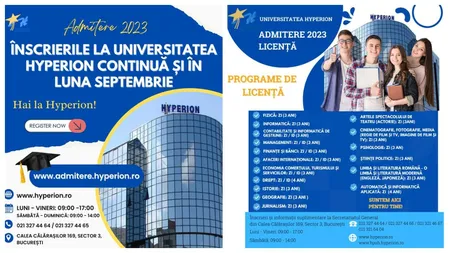 Admitere la Universitatea Hyperion sesiunea septembrie 2023