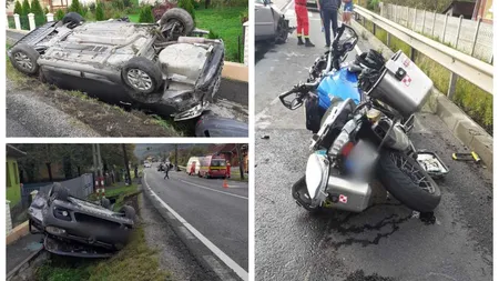 Accident cu cinci răniţi pe DN1. Una dintre maşini s-a răsturnat în şanţ. Printre victime sunt şi trei copii