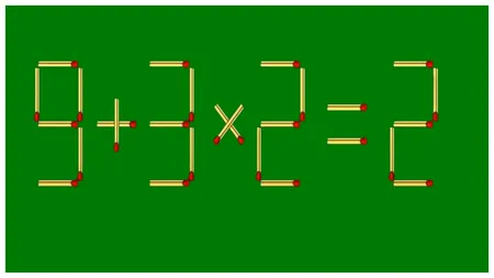 Test de inteligență rapid pentru genii! Mută un singur băț pentru a corecta 9 + 3 X 2 = 2