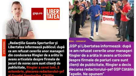 Derapaj deontologic ireal! Cătălin Tolontan a luat prizoniere două publicaţii ale Ringier şi îi atacă pe patronii elvetieni pe prima pagina din tabloidul Libertatea si GSP! I-a pus pe toţi jurnaliştii să protesteze ca el sa nu fie concediat!