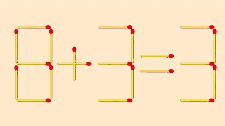 Test IQ pentru genii. Corectează 8+3=3 mutând un singur băț de chibrit