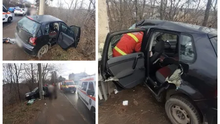 Șoferiță de 19 ani, rănită grav într-un accident în prima zi de Crăciun. A rămas încarcerată după ce a lovit cu mașina un stâlp. Accident grav și pe DN1