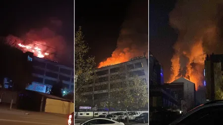 Incendiu de proporții la un hotel din Ploiești. Zeci de turiști au fost evacuați. Flăcările, vizibile de la kilometri distanță