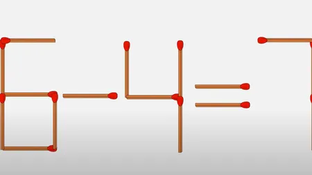 Test de vigilență cu chibrituri pentru mințile sclipitoare. Mută două bețe și rezoltă calculul 6-4=7