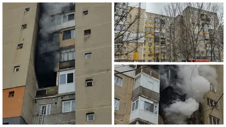 Incendiu de proporții într-un bloc din Oltenița! Mai mulți oameni au rămas blocați de flăcări în balcoane