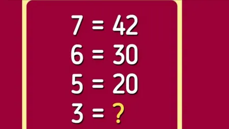 Test de inteligență extraordinar. Cât este 3, dacă 7=42, 6=30 și 5=20? Doar geniile reușesc să rezolve problema