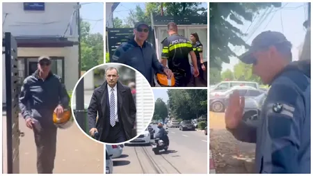 VIDEO Florian Coldea, îmbrăcat cu jacheta BMW, surprins „călare” pe un scuter electric în drum spre controlul judiciar. Fostul SRI-ist a dat cu subsemnatul la Poliție cu o cască în mână