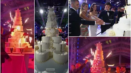 Câte persoane s-au chinuit să aprindă artificiile de pe tortul de opt etaje de la nunta lui Ianis Hagi și a Elenei