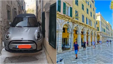 Turist rămas cu mașina blocată pe o stradă îngustă din Grecia. Insula pe care a avut loc evenimentul, iubită de români
