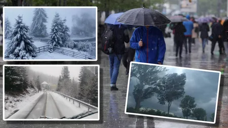 Noi alerte COD GALBEN de la ANM. Ninsori și lapoviță la munte, ploi și vijelii în jumătate de țară