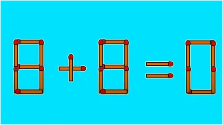 Test IQ. Corectați ecuația 8+8=0, mutând un singur băț de chibrit