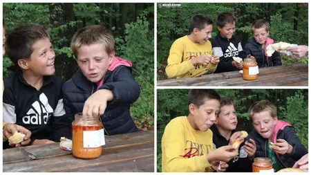 VIDEO Imagini emoționate! Cei trei frățiori pentru care o lingură de zacuscă reprezintă un lux. Copiii nu mai mâncaseră niciodată tocană: „Ce e aia?”