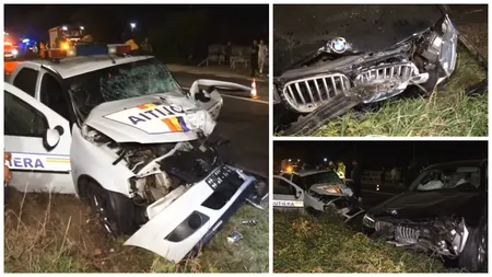 O șoferiță de BMW din Argeș a spulberat un Logan de Poliție. Doi agenți de la Rutieră au fost încarcerați în autospecială